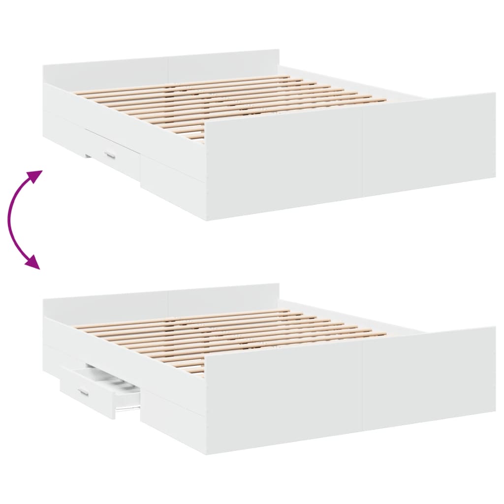 Bedframe met lades bewerkt hout wit 160x200 cm