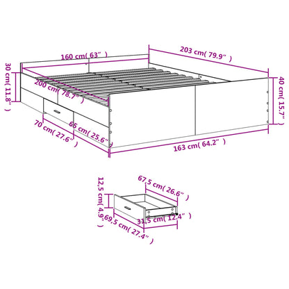 Bedframe met lades bewerkt hout wit 160x200 cm