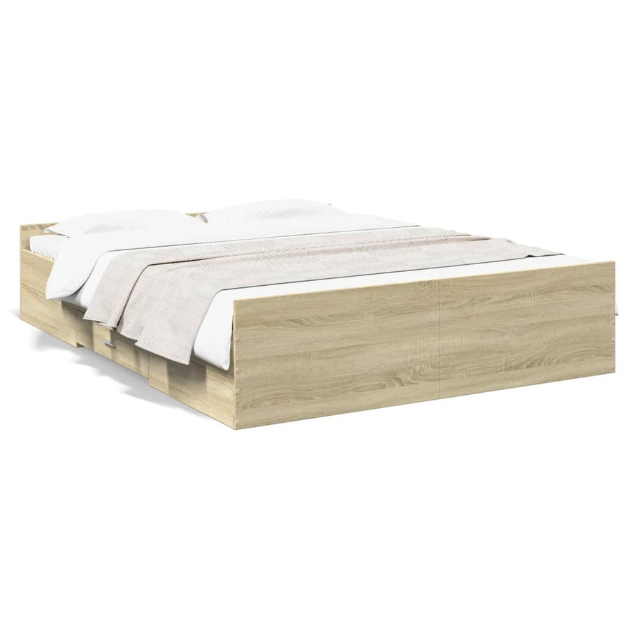 Bedframe Met Lades Bewerkt Hout Kleurig 160 x 200 cm