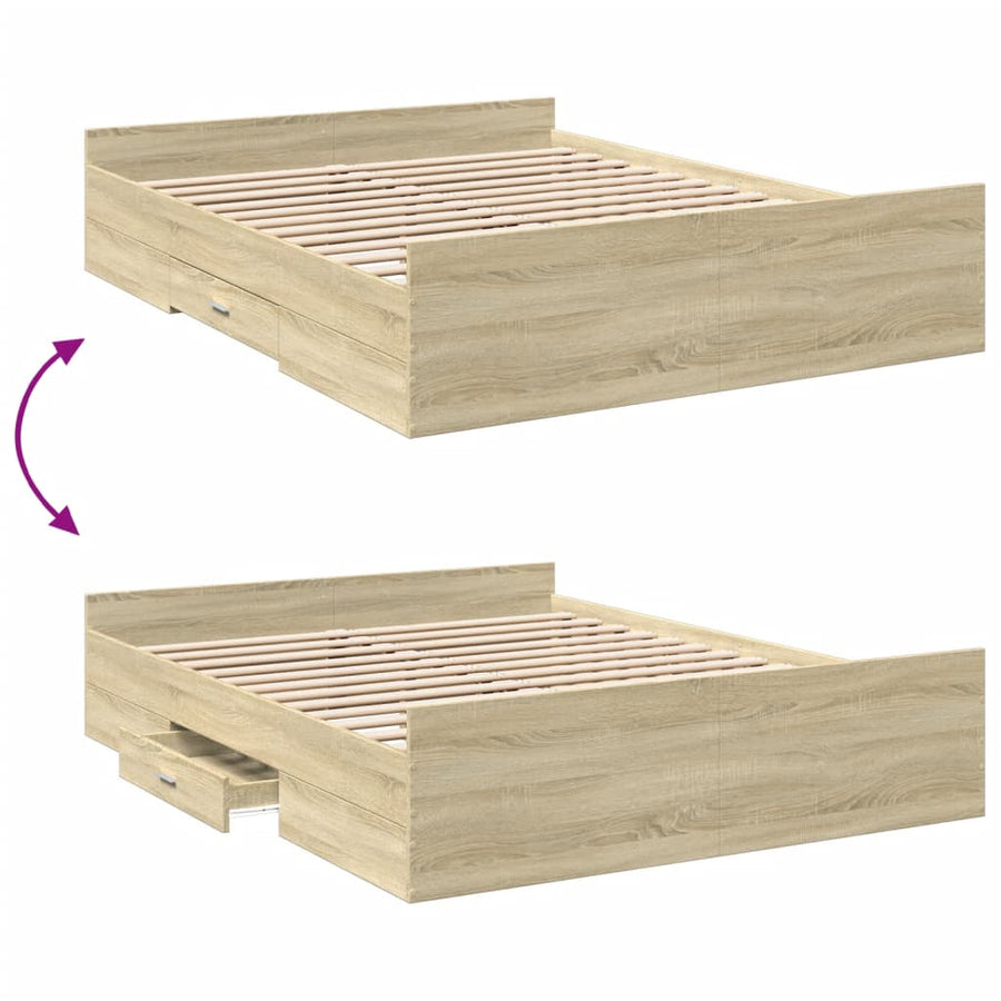 Bedframe Met Lades Bewerkt Hout Kleurig 160 x 200 cm