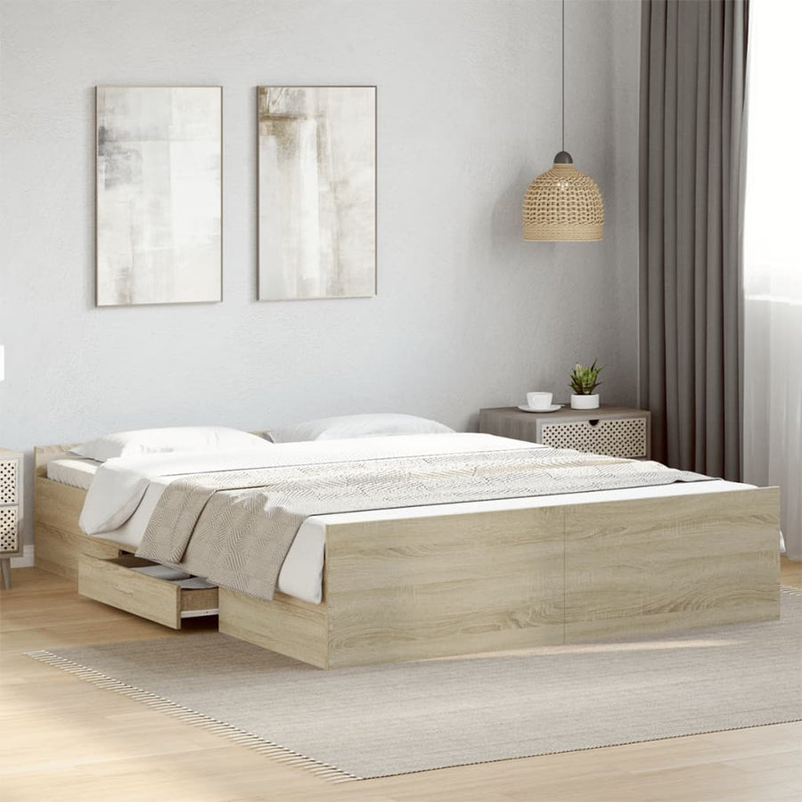 Bedframe Met Lades Bewerkt Hout Kleurig 160 x 200 cm