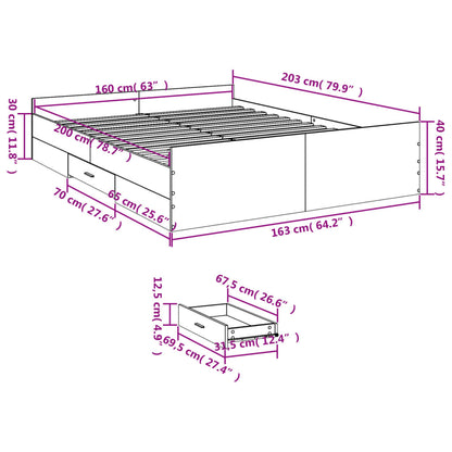 Bedframe met lades bewerkt hout betongrijs 160x200 cm