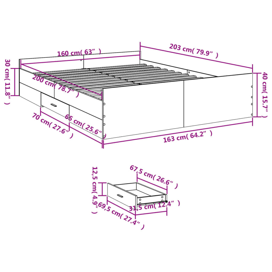 Bedframe met lades bewerkt hout grijs sonoma eiken 160x200 cm