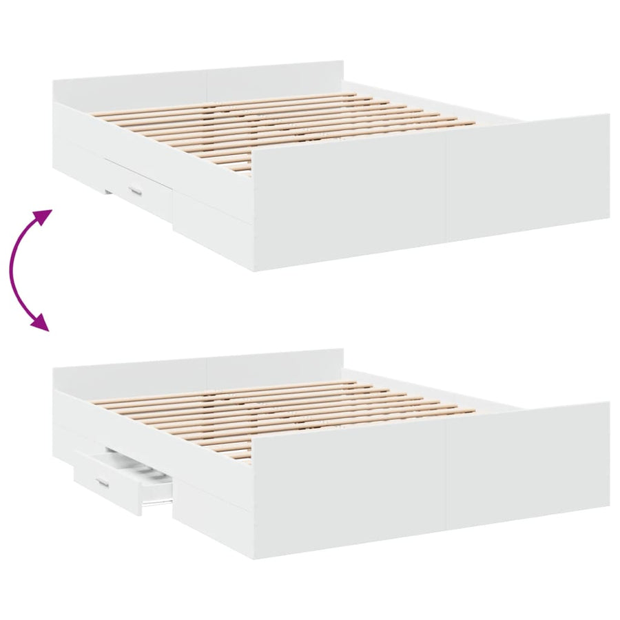 Bedframe met lades bewerkt hout wit 150x200 cm