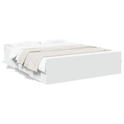 Bed frame with drawers carved wood white 150x200 cm