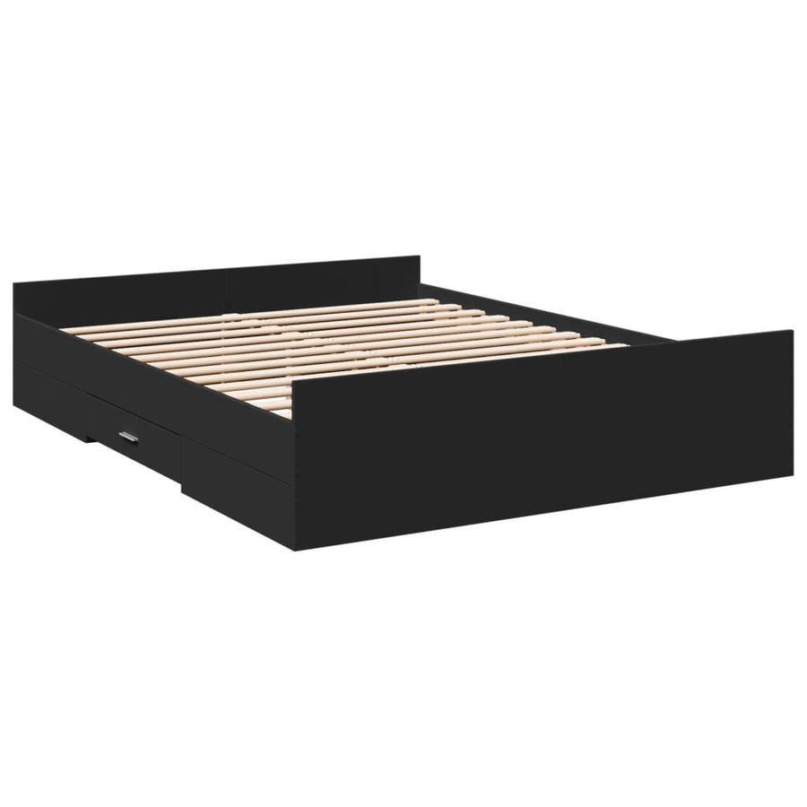 Bedframe met lades bewerkt hout zwart 150x200 cm