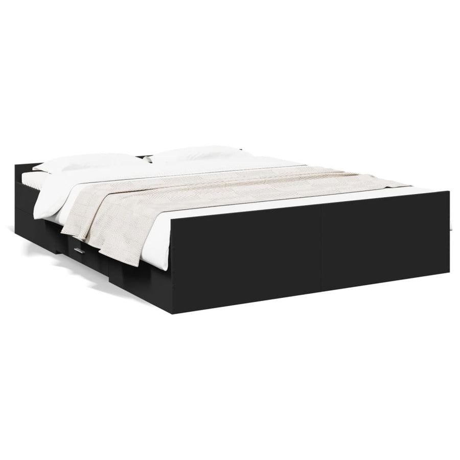Bedframe met lades bewerkt hout zwart 150x200 cm