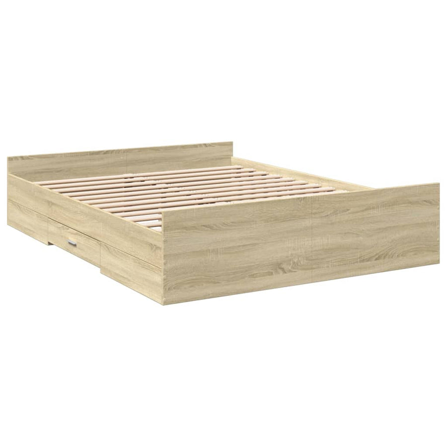 Bedframe met lades bewerkt hout sonoma eikenkleurig 150x200 cm