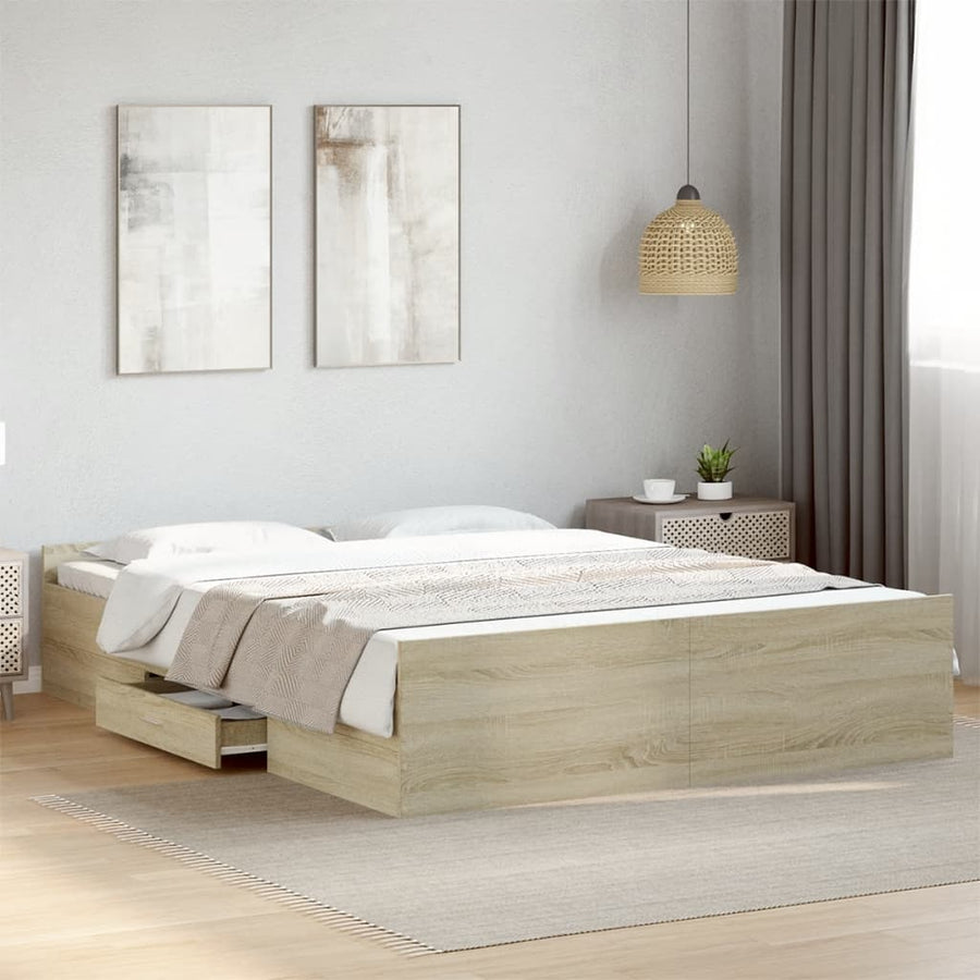 Bedframe met lades bewerkt hout sonoma eikenkleurig 150x200 cm