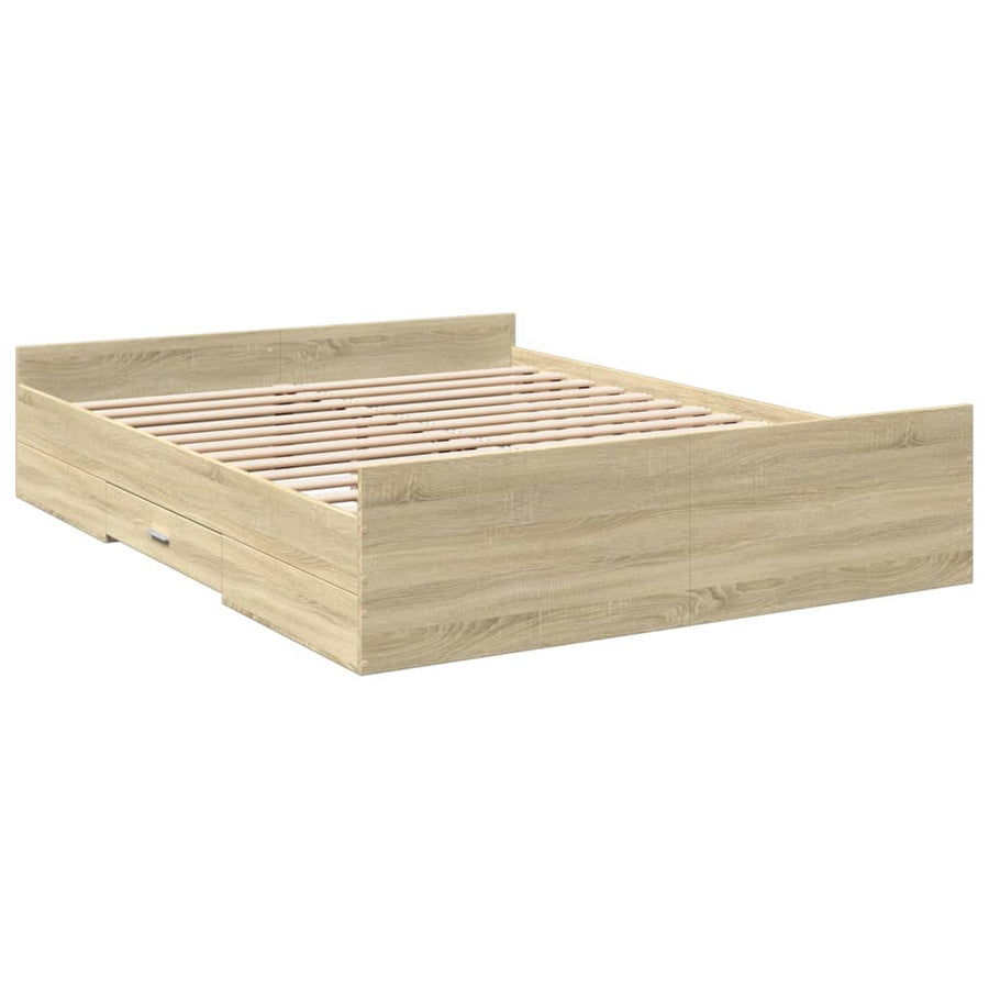 Bedframe met lades bewerkt hout sonoma eikenkleurig 150x200 cm