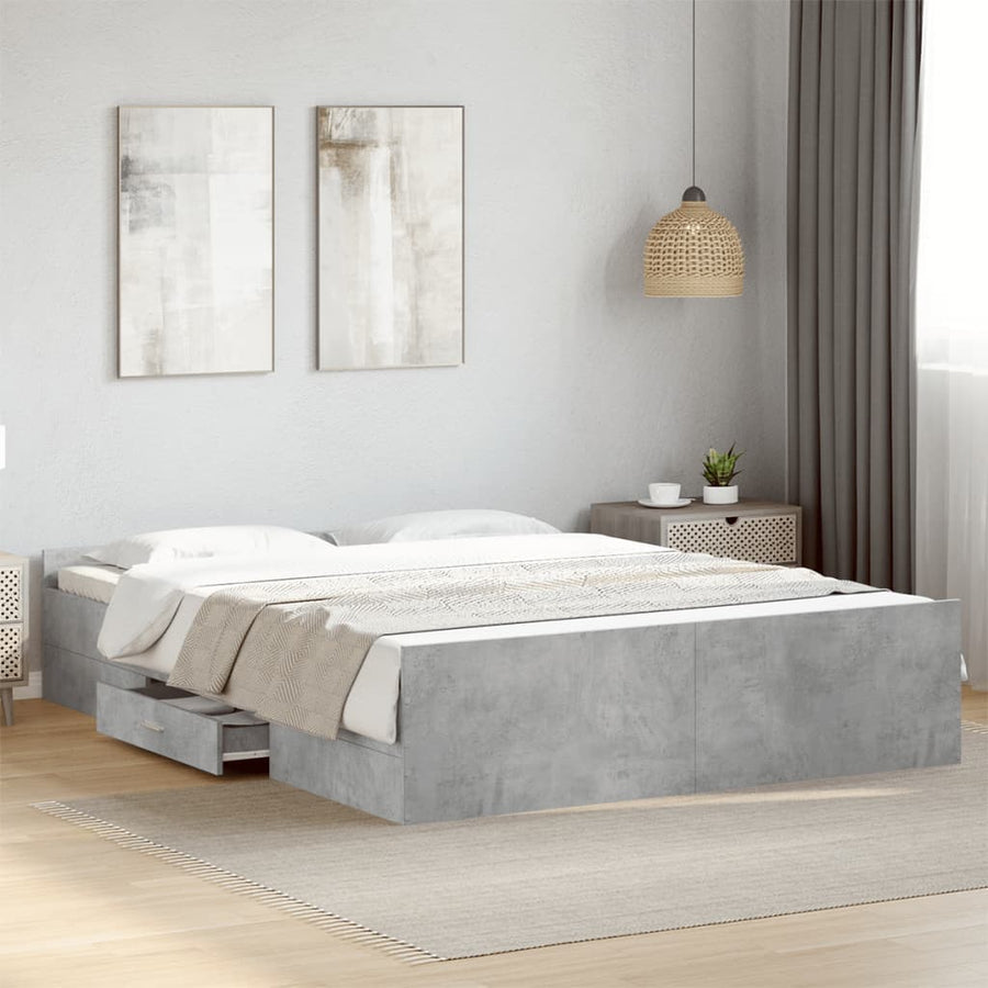Bedframe met lades bewerkt hout betongrijs 150x200 cm
