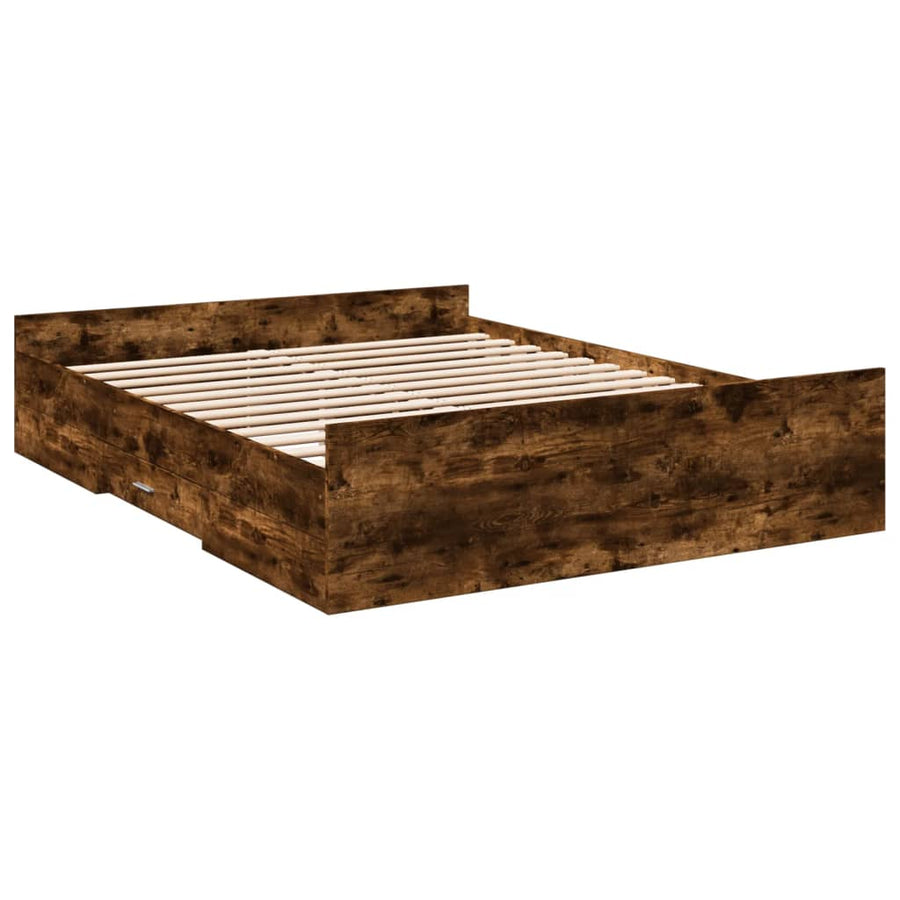 Bedframe met lades bewerkt hout gerookt eikenkleurig 150x200 cm