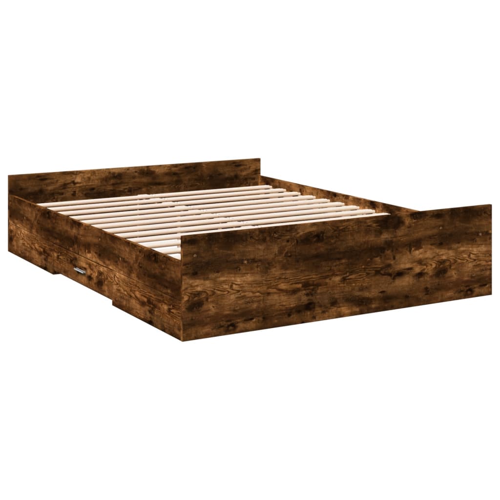 Bedframe met lades bewerkt hout gerookt eikenkleurig 150x200 cm