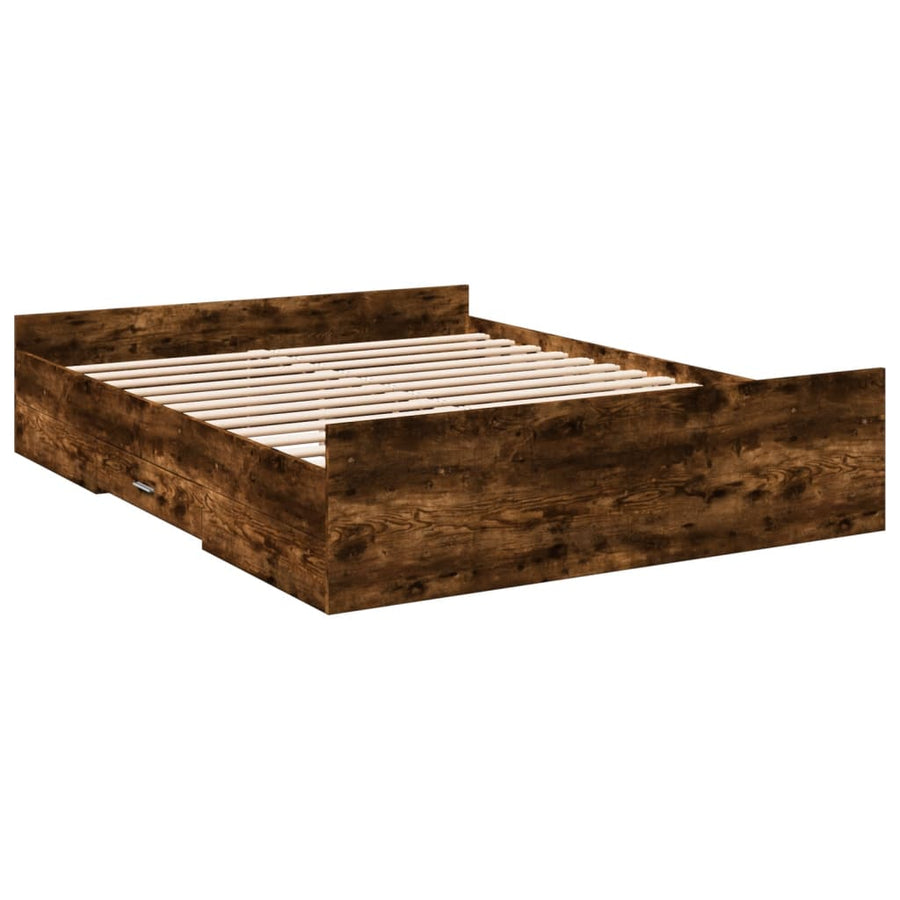 Bedframe met lades bewerkt hout gerookt eikenkleurig 150x200 cm