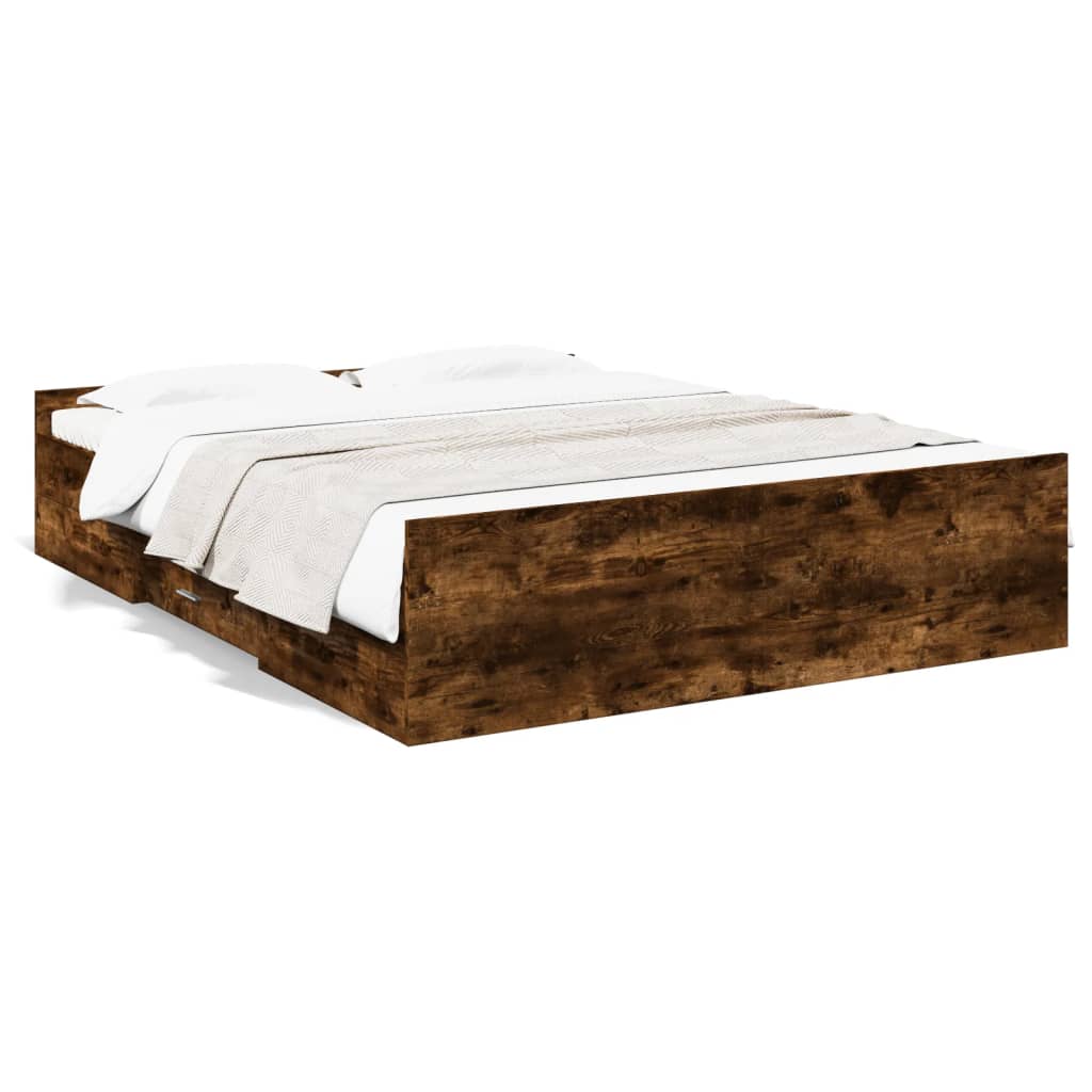 Bedframe met lades bewerkt hout gerookt eikenkleurig 150x200 cm