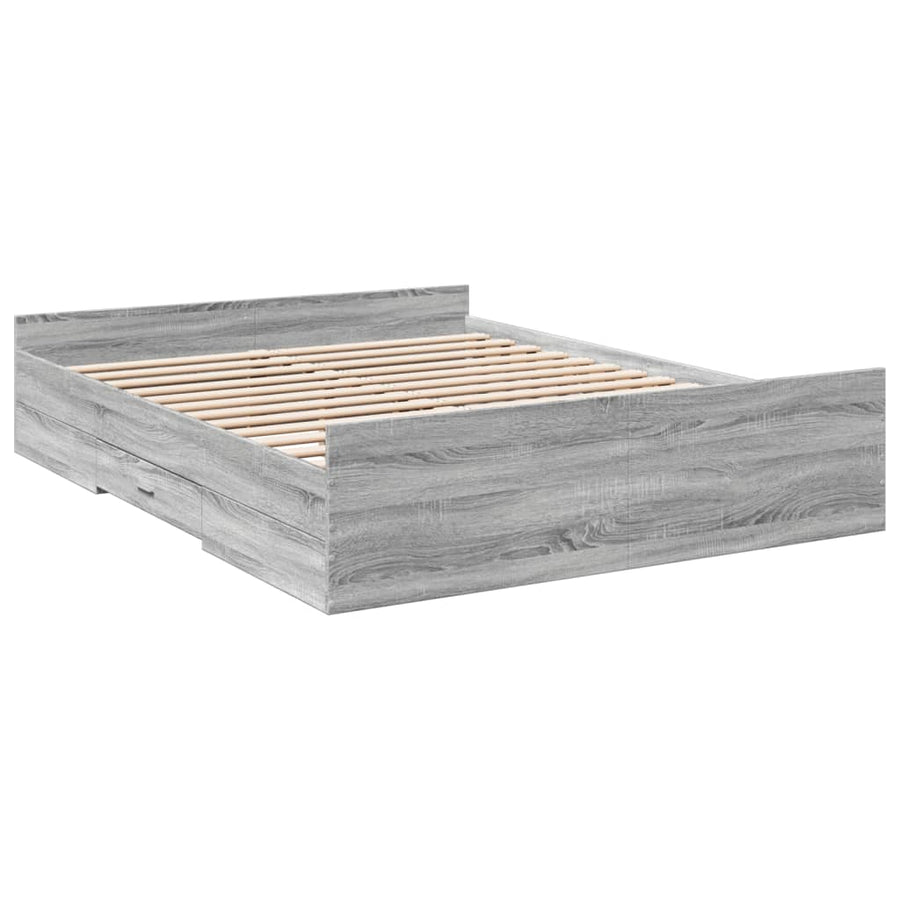 Bedframe met lades bewerkt hout grijs sonoma eiken 150x200 cm
