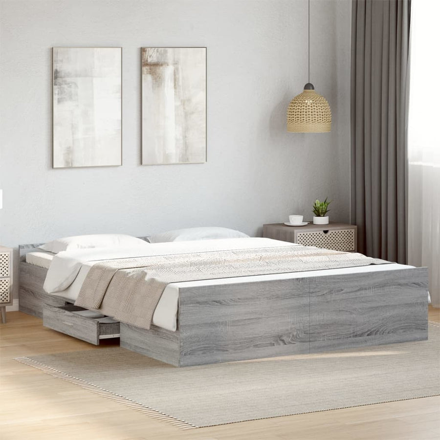 Bedframe met lades bewerkt hout grijs sonoma eiken 150x200 cm