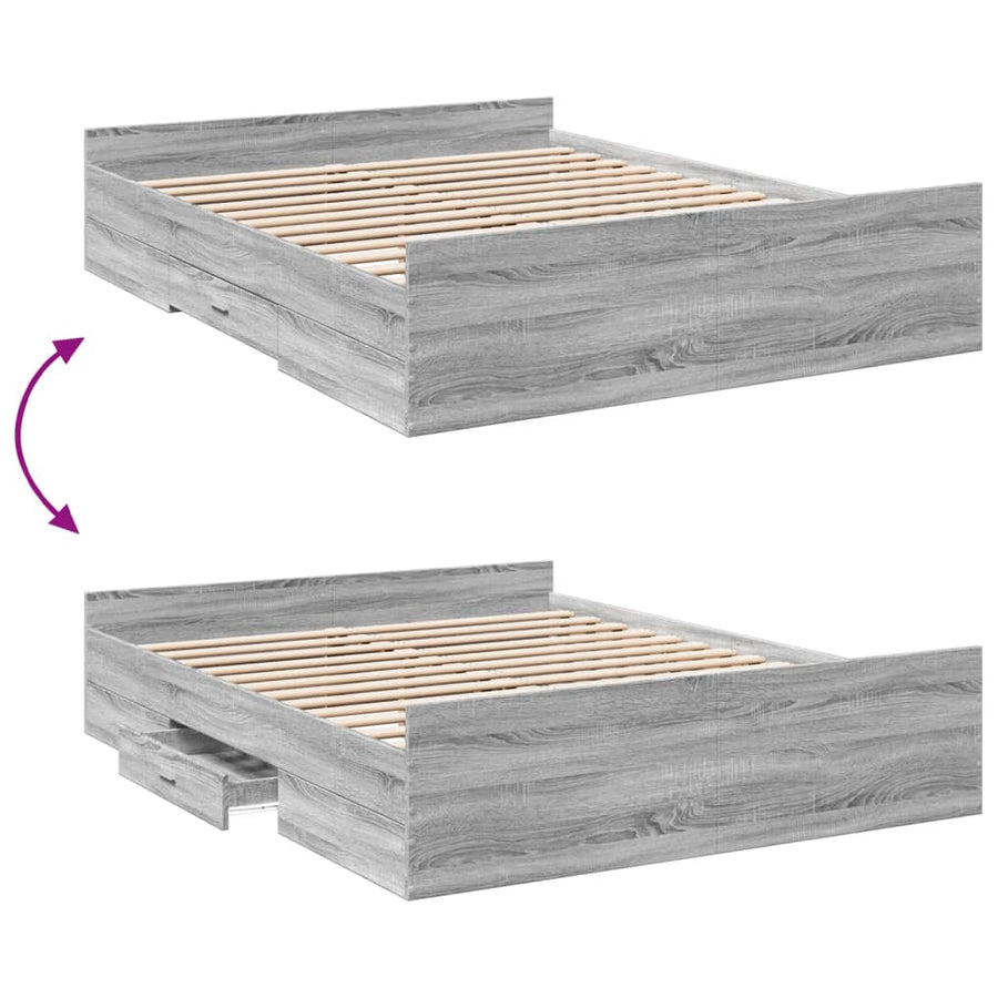 Bedframe met lades bewerkt hout grijs sonoma eiken 150x200 cm