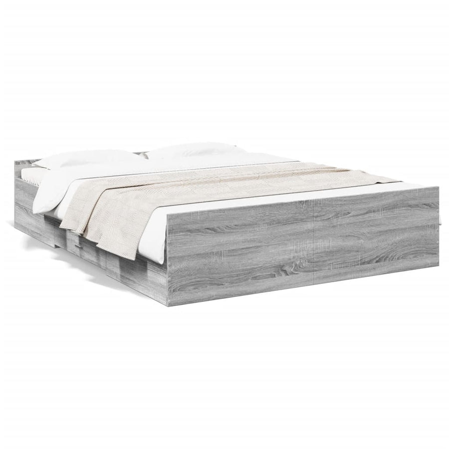 Bedframe met lades bewerkt hout grijs sonoma eiken 150x200 cm