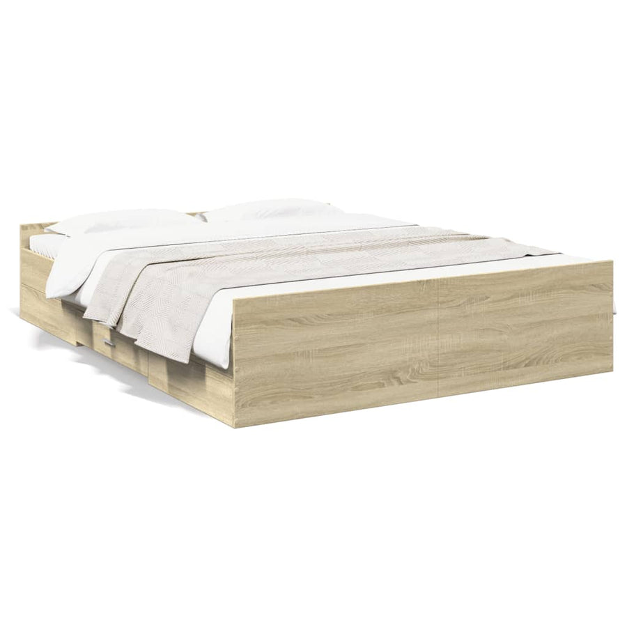 Bedframe Met Lades Bewerkt Hout Kleurig 140 x 200 cm