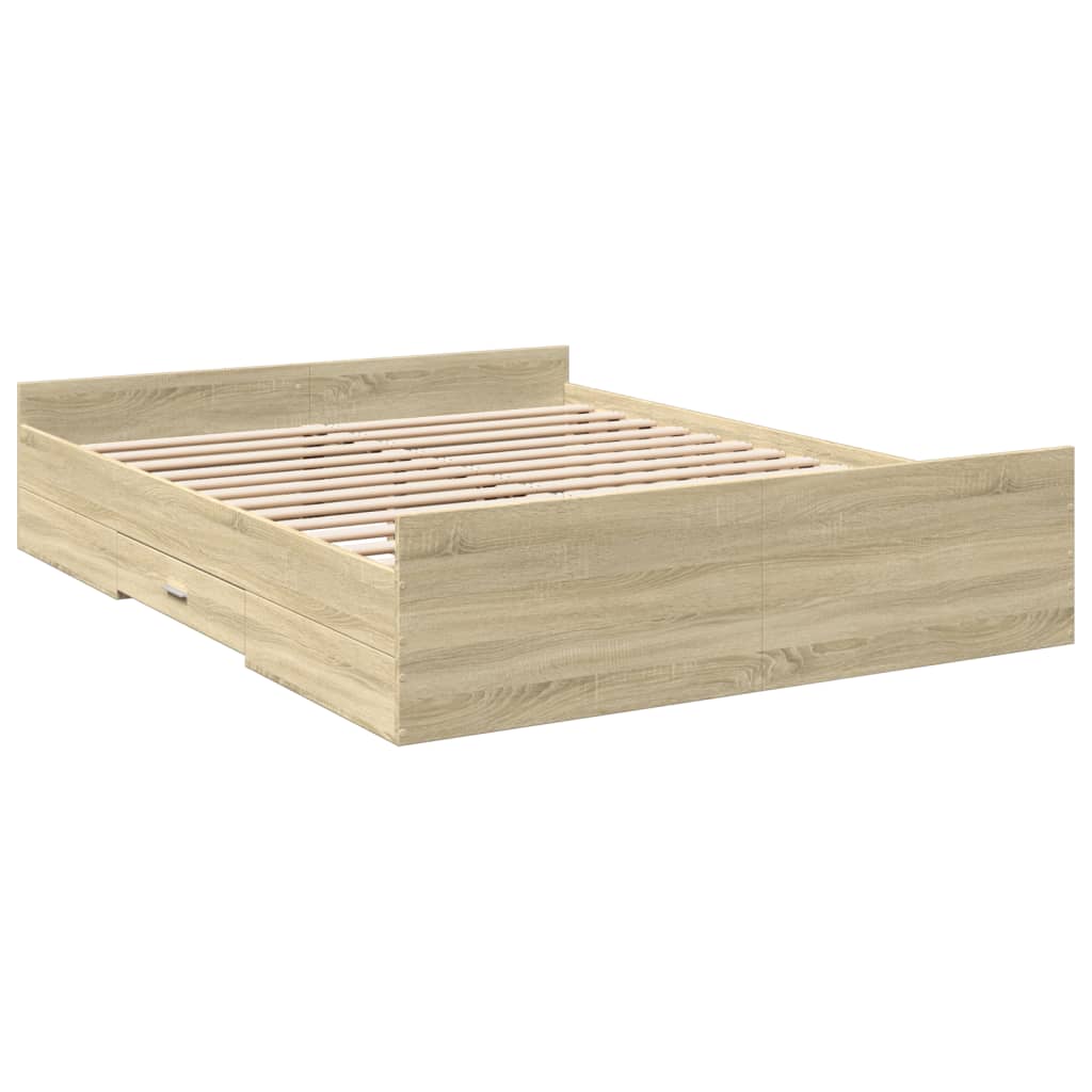 Bedframe Met Lades Bewerkt Hout Kleurig 140 x 200 cm
