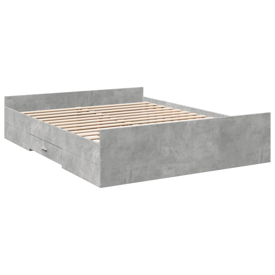 Bedframe met lades bewerkt hout betongrijs 140x200 cm