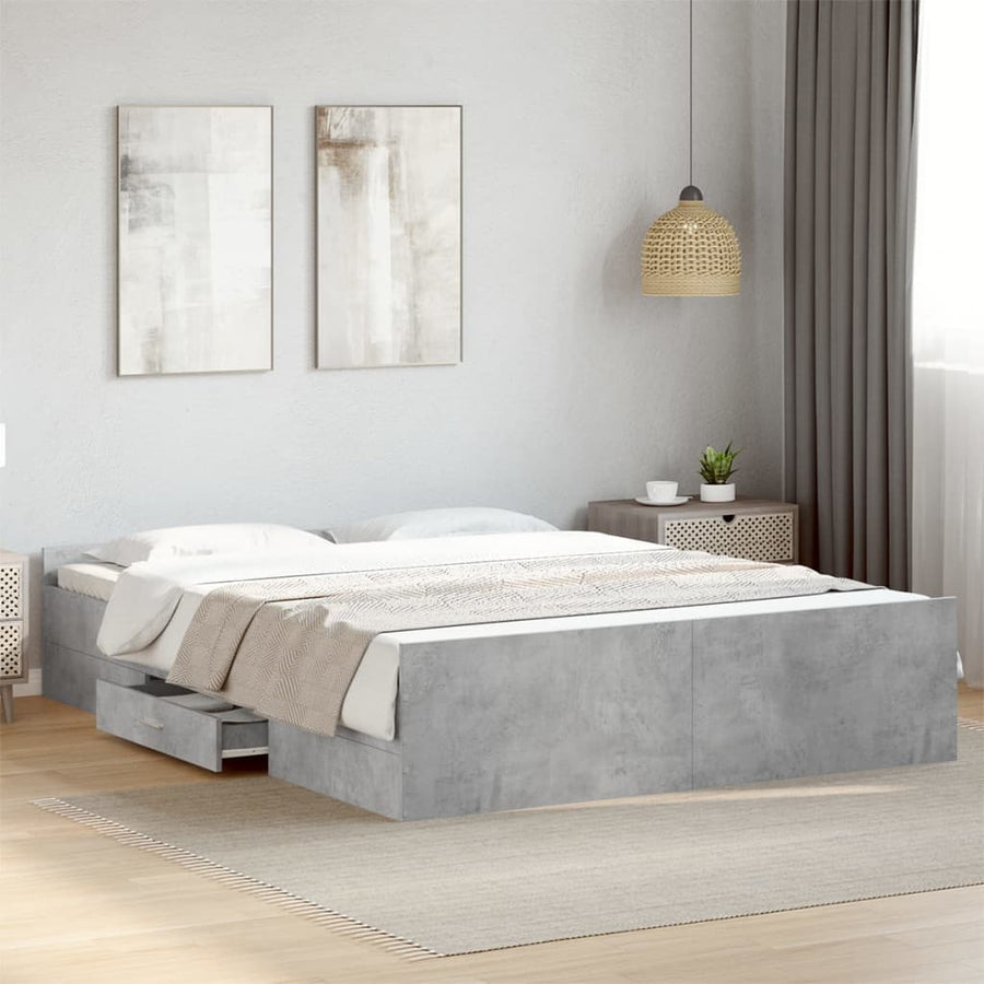 Bedframe met lades bewerkt hout betongrijs 140x200 cm