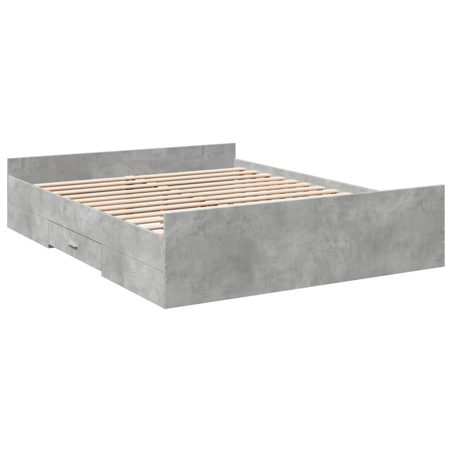 Bedframe met lades bewerkt hout betongrijs 140x200 cm