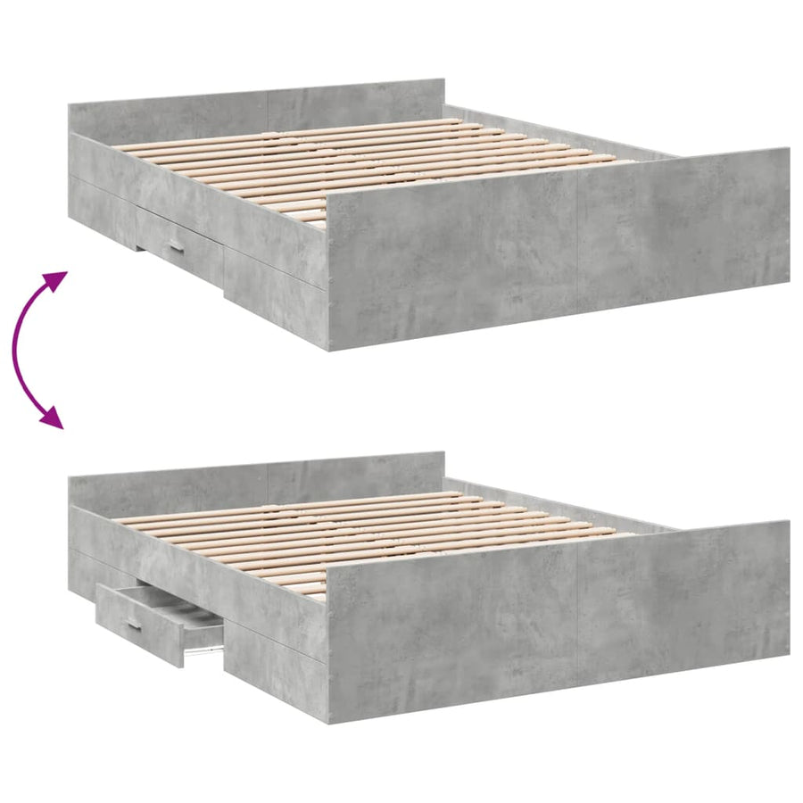 Bedframe met lades bewerkt hout betongrijs 140x200 cm