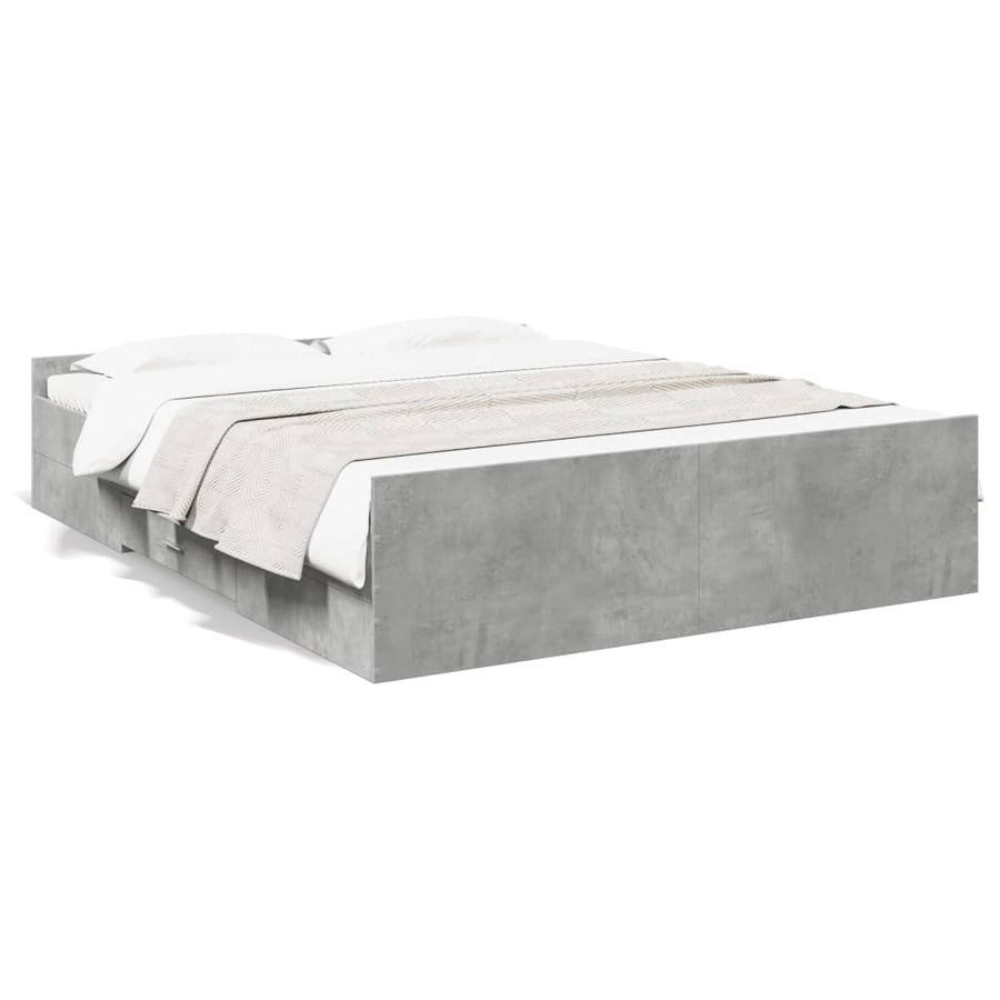 Bedframe met lades bewerkt hout betongrijs 140x200 cm
