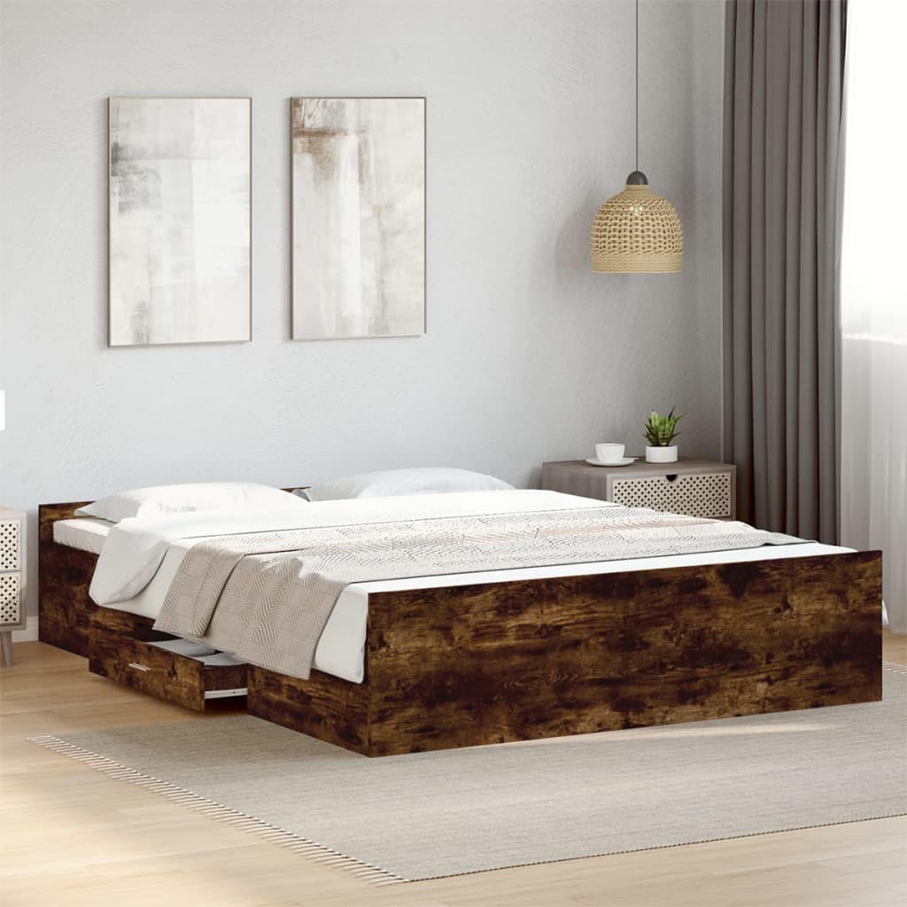 Bedframe met lades bewerkt hout gerookt eikenkleurig 140x200 cm