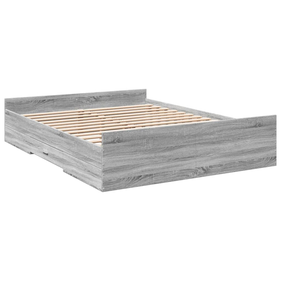Bedframe met lades bewerkt hout grijs sonoma eiken 140x200 cm