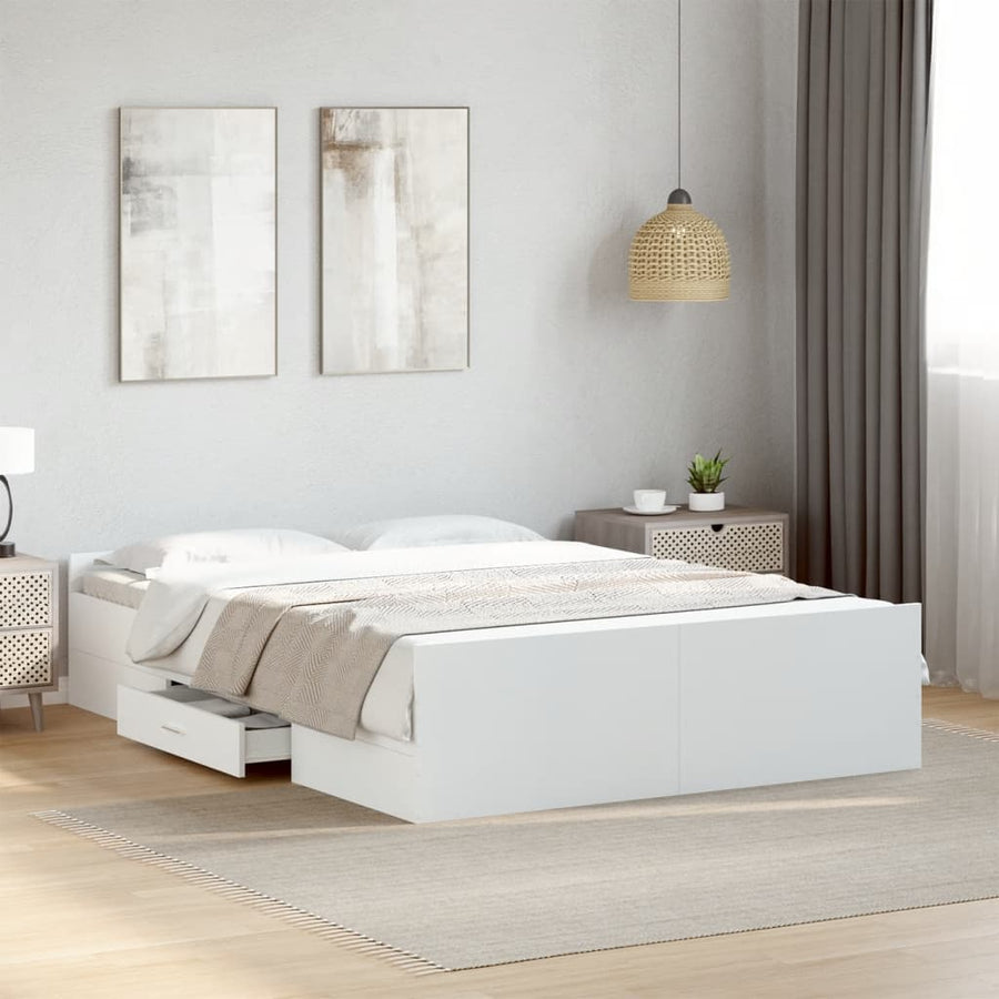 Bedframe met lades bewerkt hout wit 120x200 cm