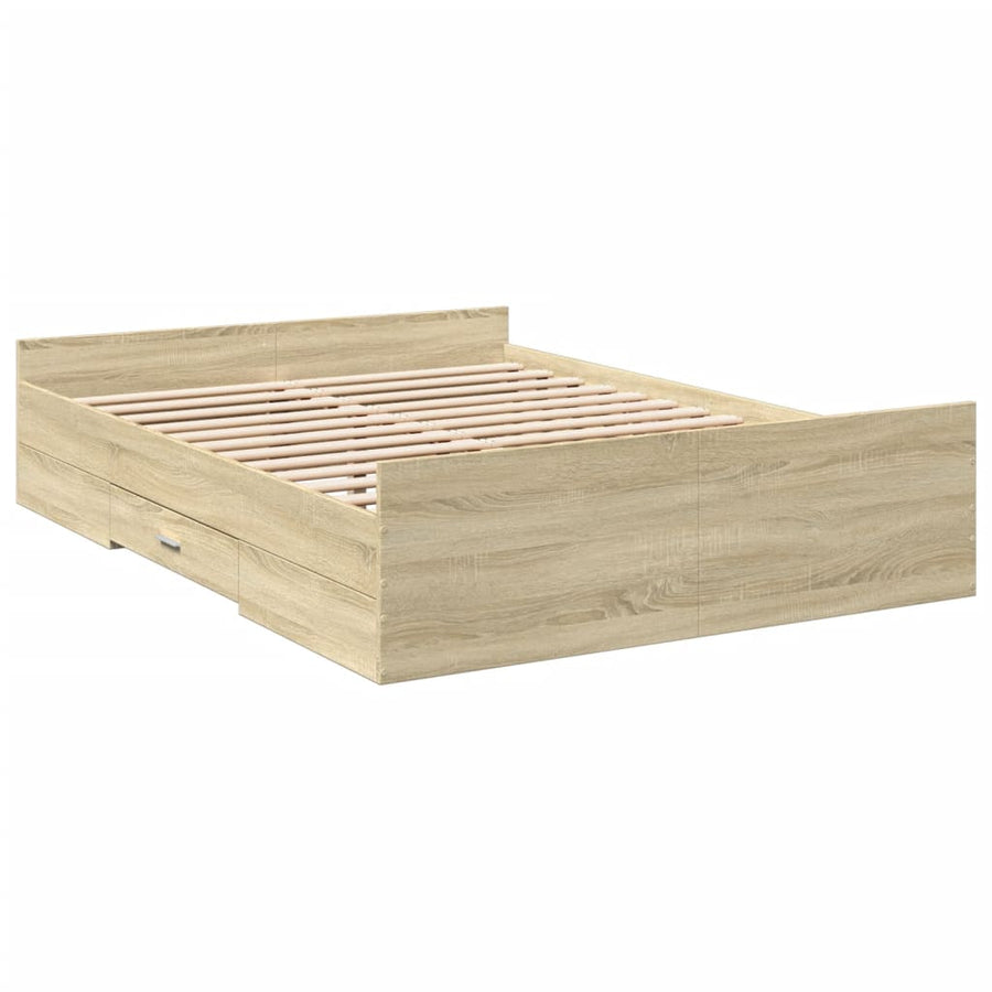 Bedframe met lades bewerkt hout sonoma eikenkleurig 120x200 cm
