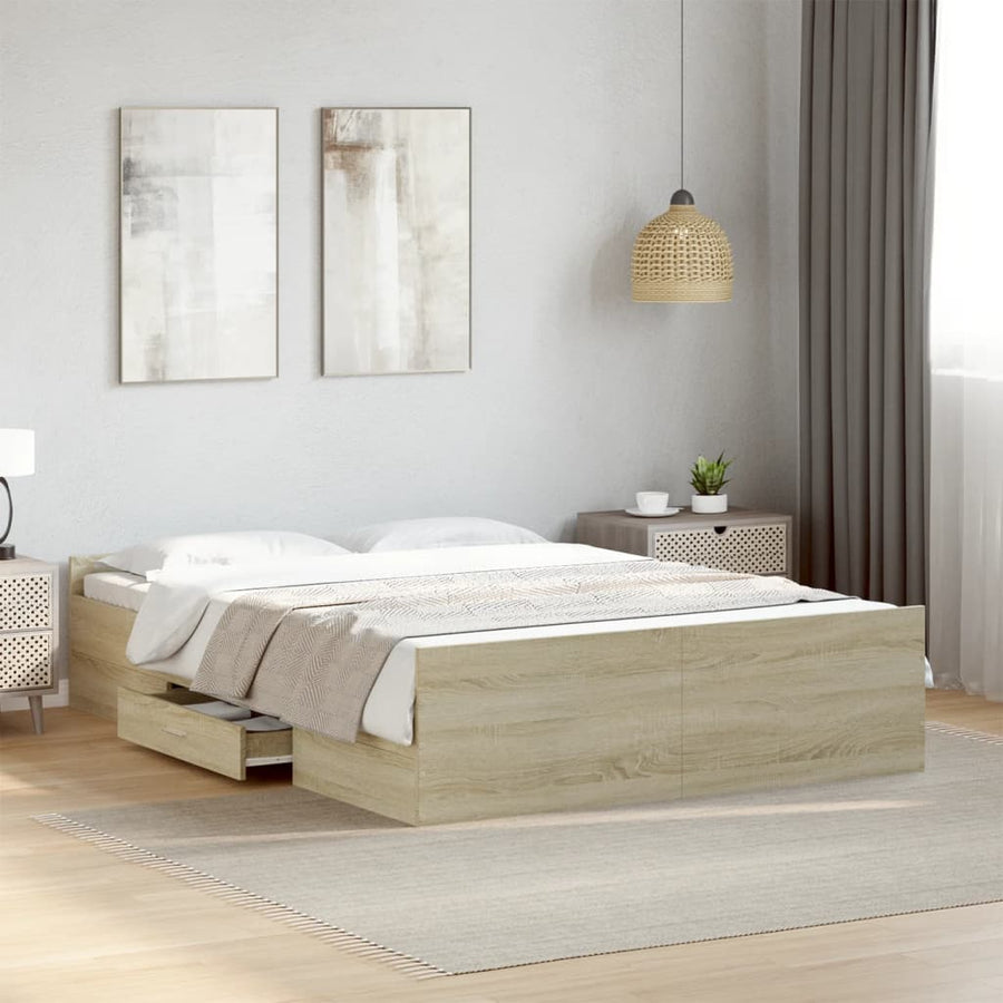 Bedframe met lades bewerkt hout sonoma eikenkleurig 120x200 cm
