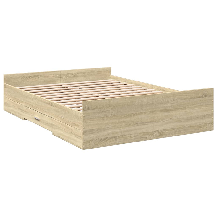 Bedframe met lades bewerkt hout sonoma eikenkleurig 120x200 cm