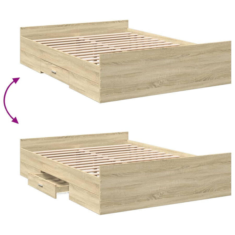 Bedframe met lades bewerkt hout sonoma eikenkleurig 120x200 cm