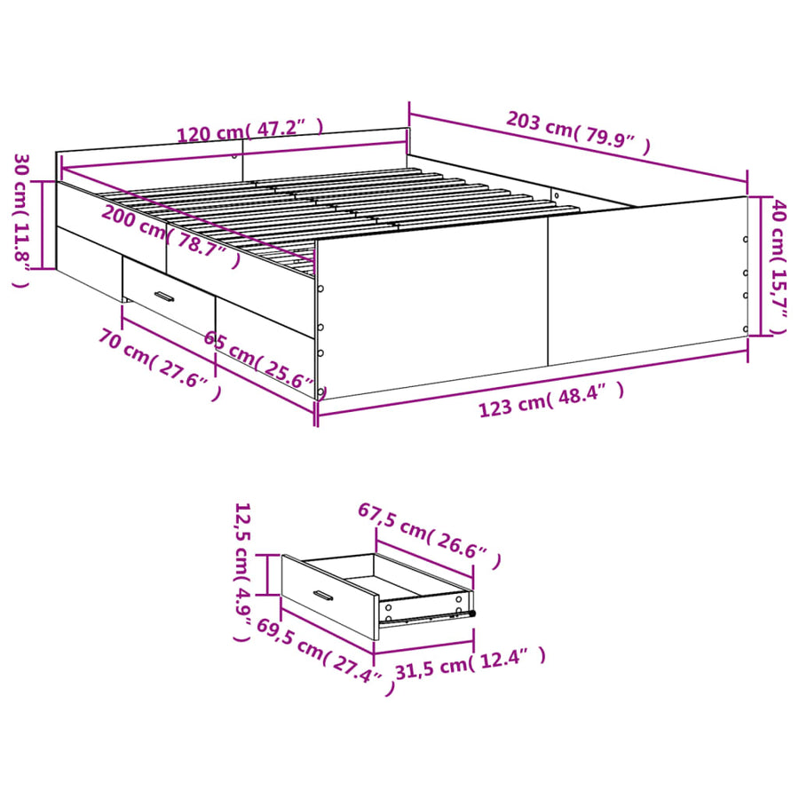 Bedframe met lades bewerkt hout sonoma eikenkleurig 120x200 cm