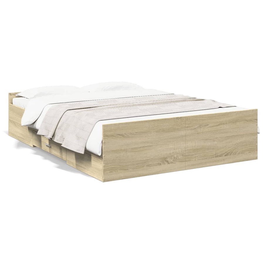 Bedframe met lades bewerkt hout sonoma eikenkleurig 120x200 cm