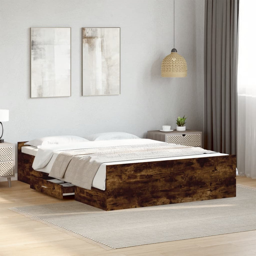 Bedframe met lades bewerkt hout gerookt eikenkleurig 140x190 cm