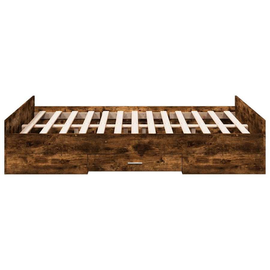 Bedframe met lades bewerkt hout gerookt eikenkleurig 140x190 cm
