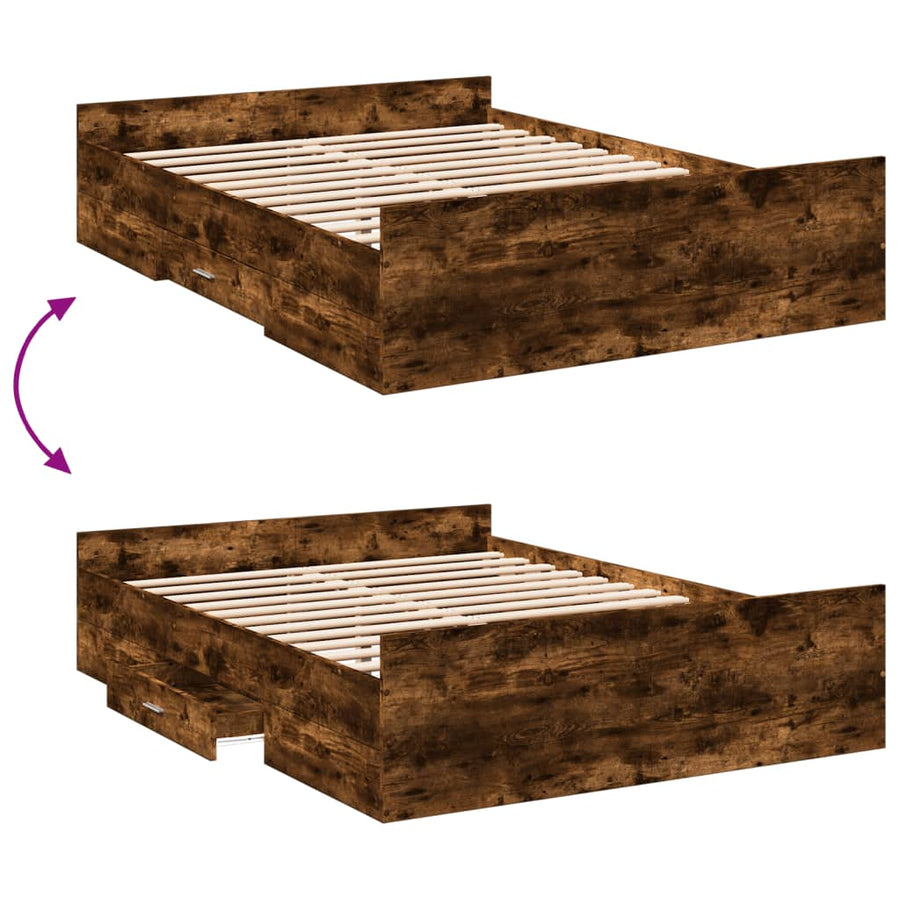 Bedframe met lades bewerkt hout gerookt eikenkleurig 140x190 cm