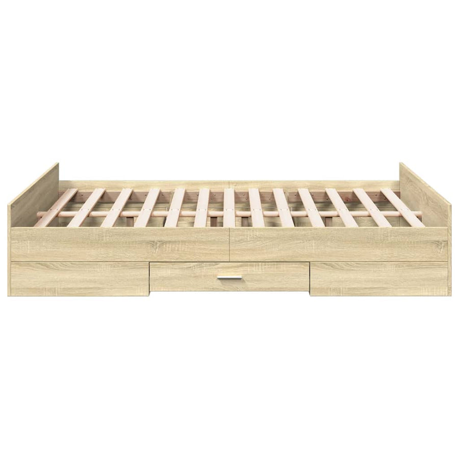 Bedframe Met Lades Bewerkt Hout Sonoma Eikenkleurig 135X190 Cm