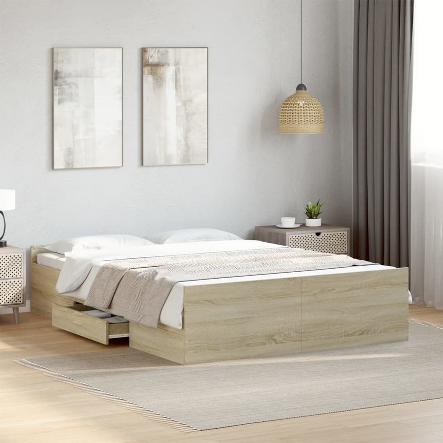 Bedframe Met Lades Bewerkt Hout Sonoma Eikenkleurig 135X190 Cm