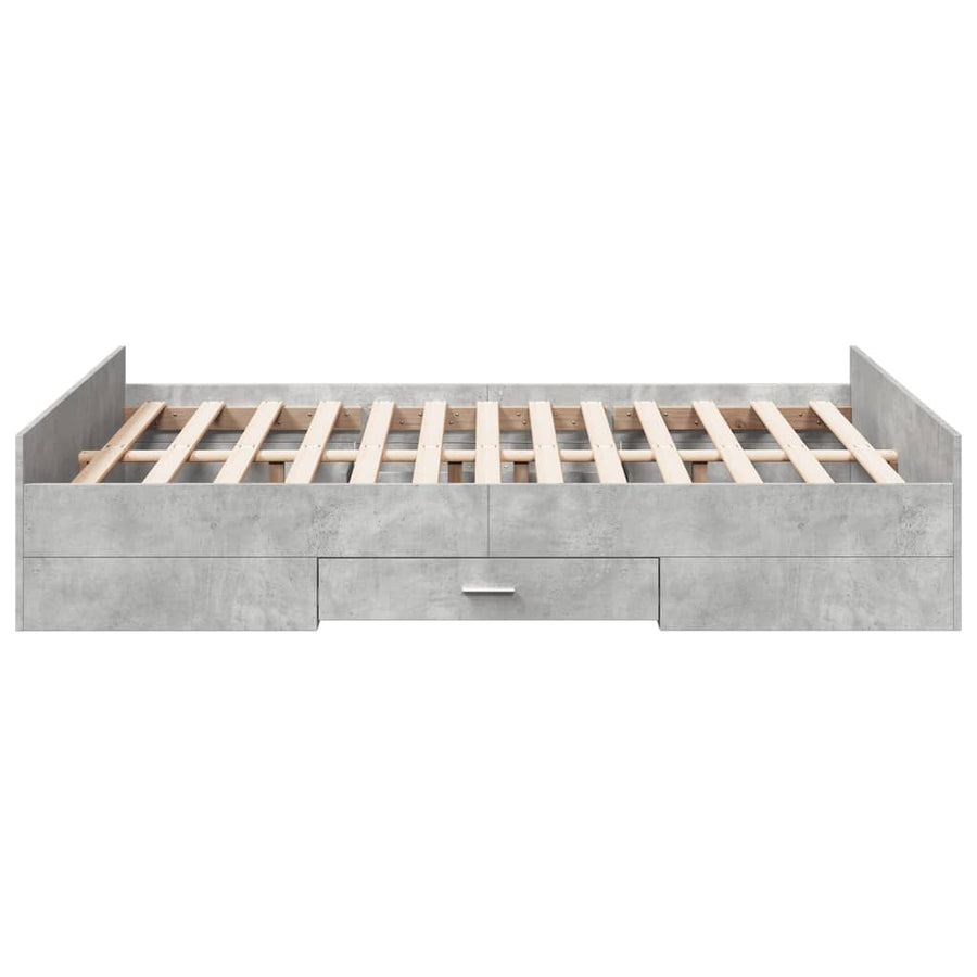 Bedframe met lades bewerkt hout betongrijs 135x190 cm