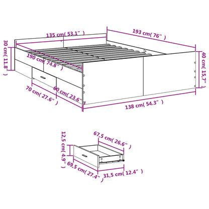 Bedframe met lades bewerkt hout betongrijs 135x190 cm