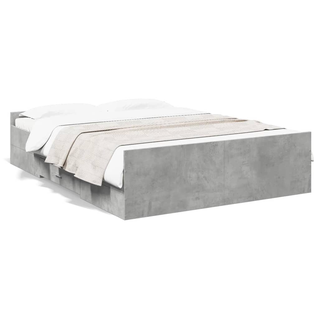 Bedframe met lades bewerkt hout betongrijs 135x190 cm