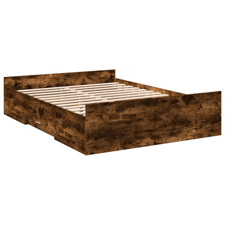 Bedframe met lades bewerkt hout gerookt eikenkleurig 135x190 cm