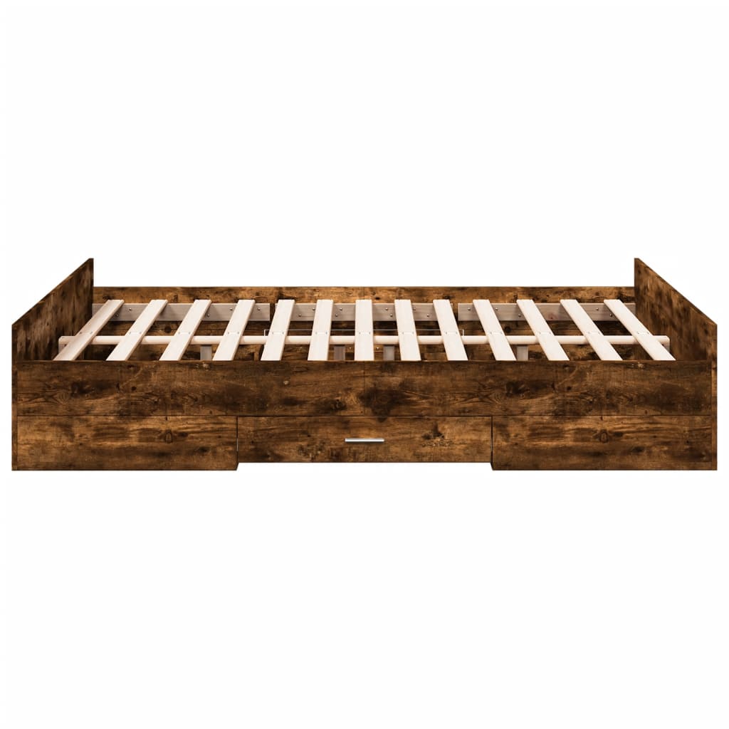 Bedframe met lades bewerkt hout gerookt eikenkleurig 135x190 cm