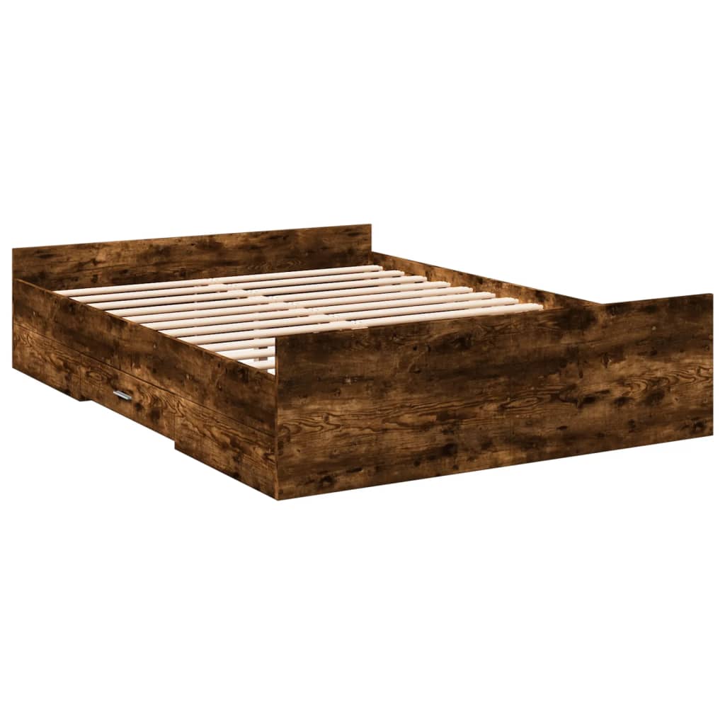 Bedframe met lades bewerkt hout gerookt eikenkleurig 135x190 cm